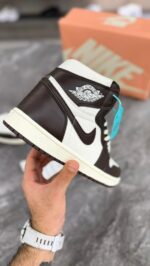 جردن ۱ ساقدار سفید قهوه ای (Jordan1 high Baroque brown) مردانه - Image 2