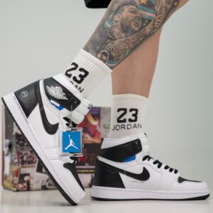 نایک ایر جردن 1 ساق دار طرح فرگمنت مشکی سفید (Nike Air Jordan 1 High OG x Fragment Design Black White)