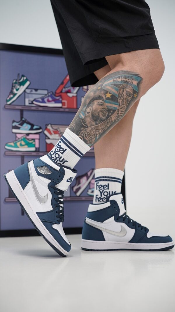 جردن1 ساقدار سفید سورمه ای ( Jordan1 high White Navy) مردانه زنانه - Image 3