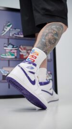 جردن1 ساقدار سفید بنفش (Jordan1 high White Purple) مردانه - Image 2