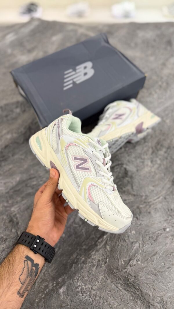 new balance 530 white purple yelow8 کتونی نیوبالانس 530 پاستلی (new balance 530 pastel color) دخترانه - Image 1