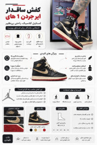جردن1 ساقدار مشکی (بایک) (Jordan1 high Bike) مردانه