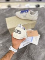 کتونی گلدن گوس بال استار سفید با ستاره نقره‌ای و بند آبی (Golden Goose Ball-Star White Leather Sneakers with Silver Metallic Star & Blue Laces) - Image 4