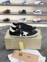 کتونی گلدن گوس سوپر استار مشکی با ستاره و پاشنه سفید (Golden Goose Super-Star Black Leather Sneakers with White Star & Heel) - Image 4
