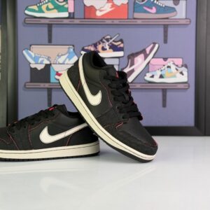 نایک جردن ۱ لو مشکی طرح جین (Nike Air Jordan 1 Low Black/white Denim)