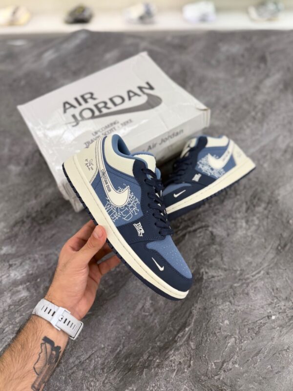 نایک ایرجردن1 لو سورمه ای دیور کاستوم ( Nike Air Jordan1 Low Navy Blue/Christian Dior Custom Style) - Image 1