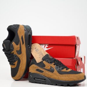 نایک ایرمکس ۹۰ مدل پریمیوم طرح چوب (رنگ قهوه‌ای و مشکی) Nike Air Max 90 Premium "Woodgrain" (Light British Tan/Velvet Brown/Black)