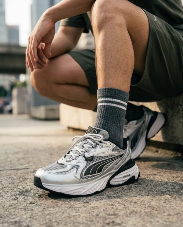 کتونی ورزشی پوما مدل Fade Nitro - ترکیب نقره‌ای متالیک و مشکی (Puma Fade Nitro Metallic Silver Black Sneakers) - Image 4