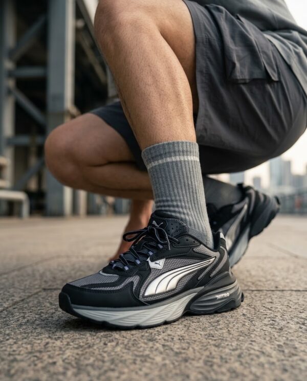 کتونی ورزشی پوما مدل Fade Nitro - تمام مشکی با خطوط نقره‌ای (Puma Fade Nitro Triple Black Metallic Silver) - Image 2