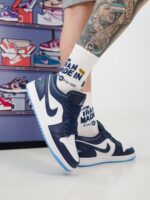کتونی ایرجردن 1 لو (ساق کوتاه) سورمه ای سفید (Air Jordan 1 Low White/Navy)
