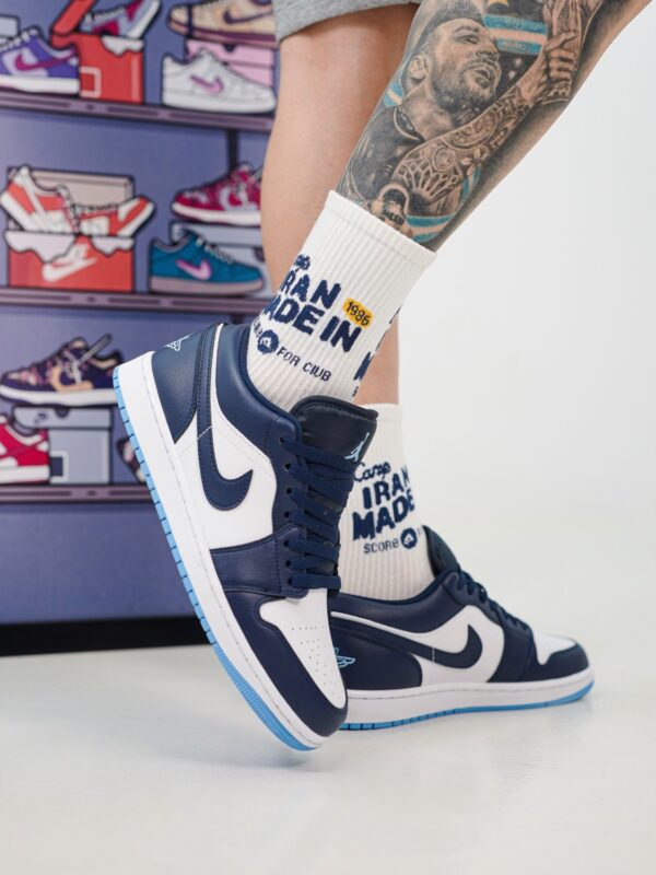 کتونی ایرجردن 1 لو (ساق کوتاه) سورمه ای سفید (Air Jordan 1 Low White/Navy)
