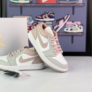 کتونی ایرجردن1 لو (ساق کوتاه) سفید طوسی صورتی (Nike Air Jordan1 Low White/Gray/Pink)